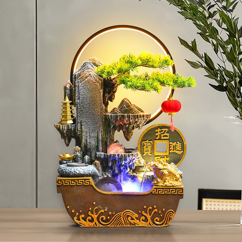 假山流水生财摆件喷泉中式家居水景桌面摆放装饰创意乔迁开业礼品