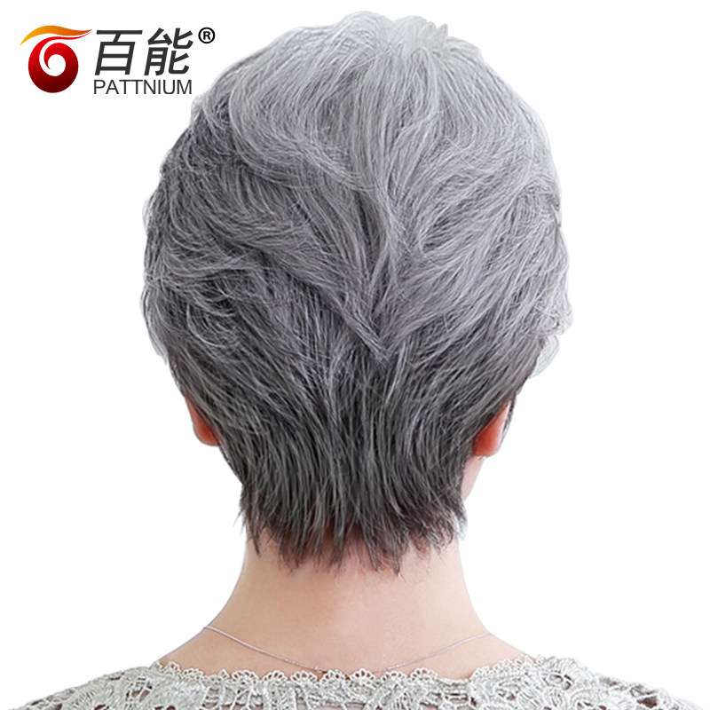 真人发丝老年假发女花白色奶奶假发老太太全头整顶真发假发套白发