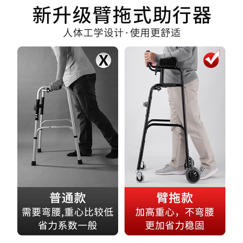 新款老年代步车手推可坐助步行走轻便折叠老人助力四轮购物车防摔