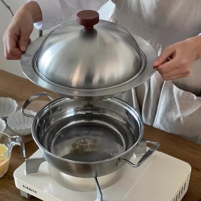 韩国304食品不锈钢蒸屉带把手蒸盘多功能加厚笼屉蒸包子大号带盖