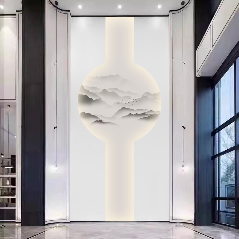 现代新中式背景墙壁纸壁画墙纸墙布山水水墨画芯定制玄关茶室书房