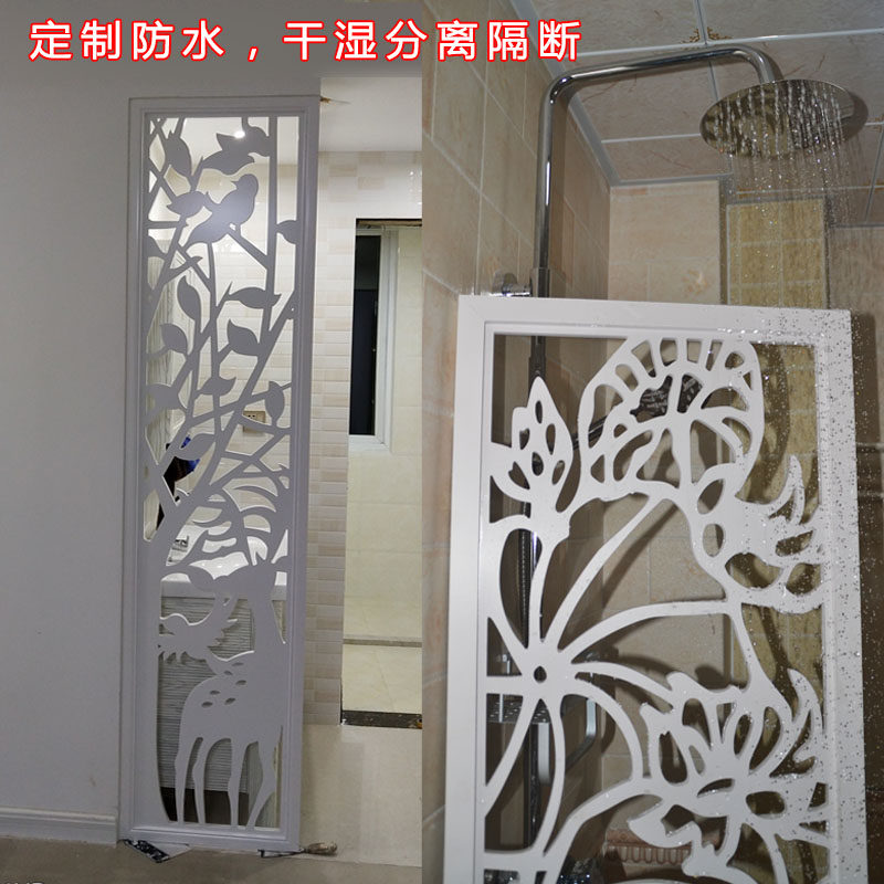 客厅正对门屏风隔断镂空雕花板现代简约玄关吊顶PVC花格背景墙框