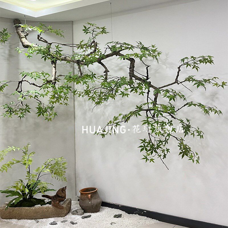 壁挂式仿真绿植红枫树绿枫树悬挂式枫叶树壁挂侧挂墙面装饰仿真树
