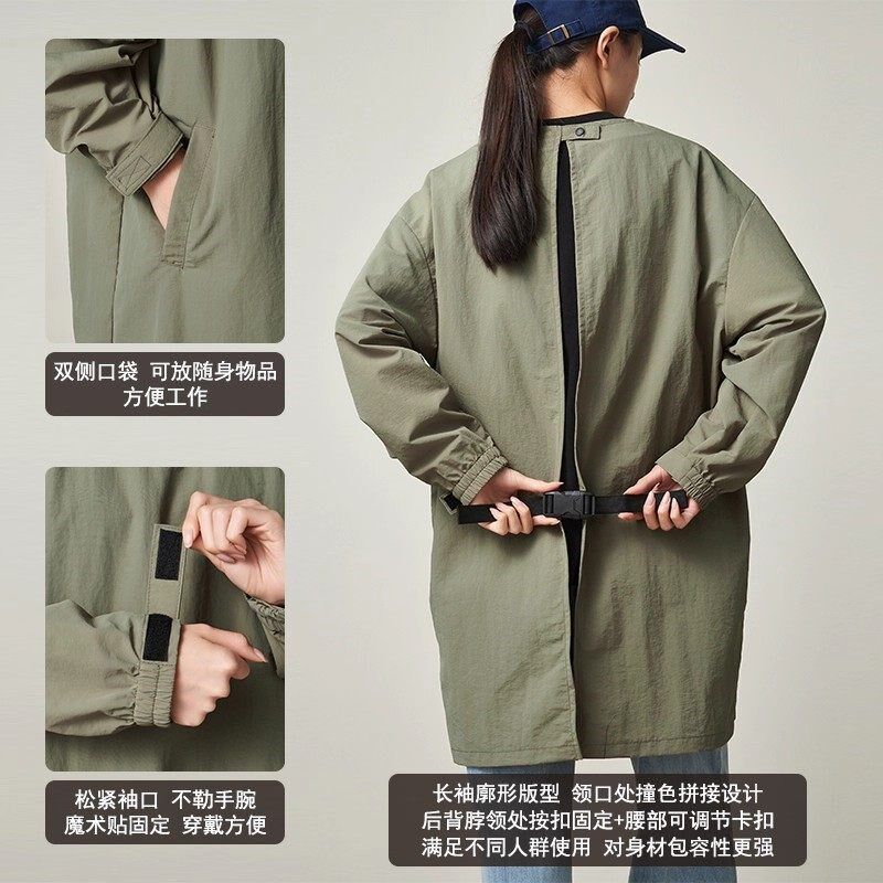 长袖工装防水泼水罩衣宠物新款咖啡餐饮工作服厨房定制围裙男女
