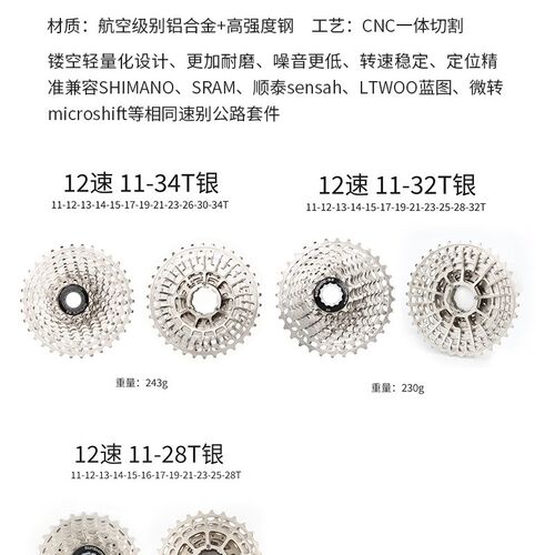 日晖公路车卡式飞轮12速HG飞轮11-36T高精度自行车飞轮