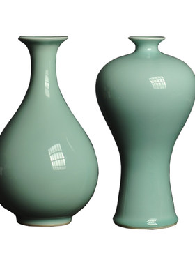 龙泉窑青瓷梅瓶插花客厅装饰摆件玉壶春花瓶简约落地居家陶瓷摆设
