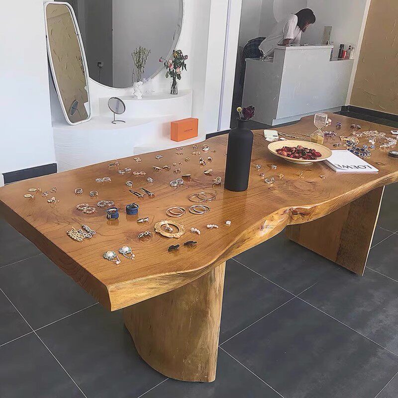 简约实木服装店中岛流水台网红鞋包饰品展示台花店中间原木摆放桌