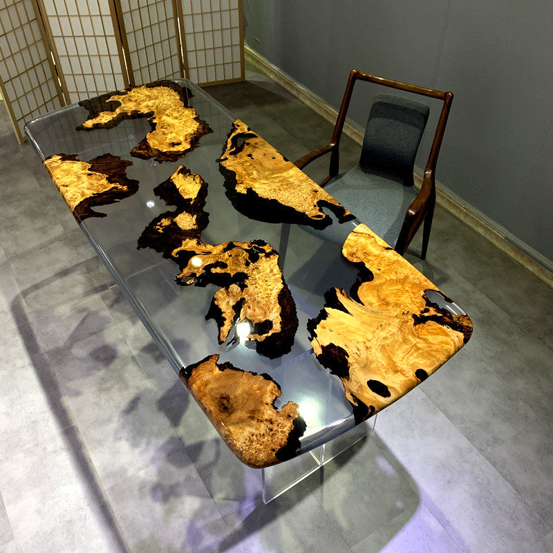 环氧树脂河流桌胡桃木桌子实木大板原木茶桌茶几餐桌滴胶木材清仓
