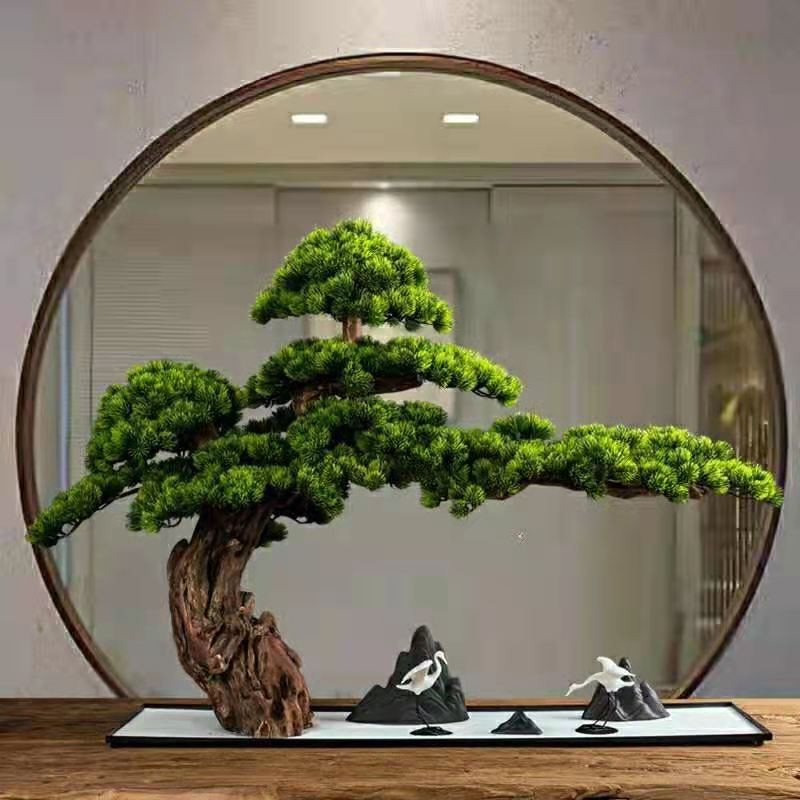 新中式仿真美人松迎客松植物摆件假松树酒店绿植装饰玄关景观盆景