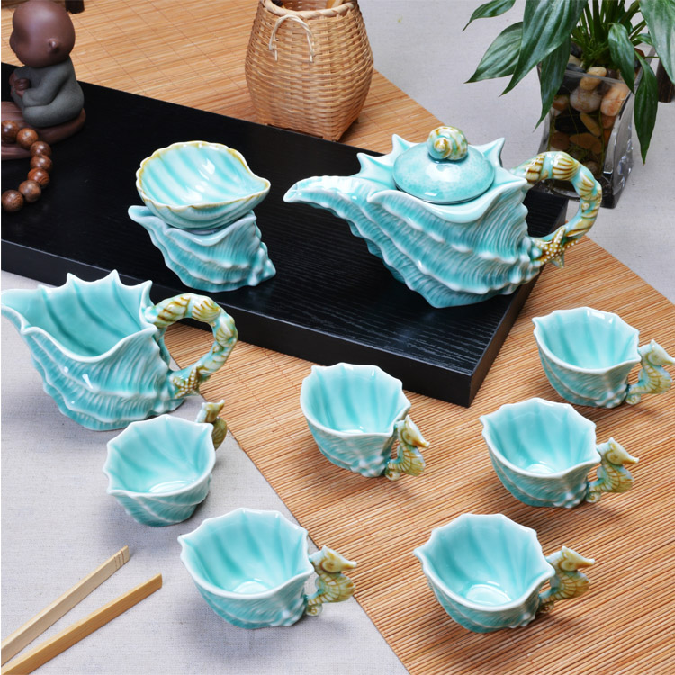 特价包邮整套陶瓷功夫茶具套装  海洋茶具  茶壶茶杯茶海茶具