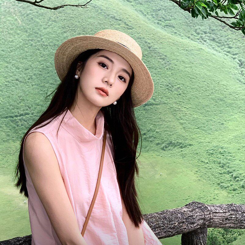 2024新款草帽法式平顶大头围防晒帽女65cm海边遮阳渔夫帽大号大码