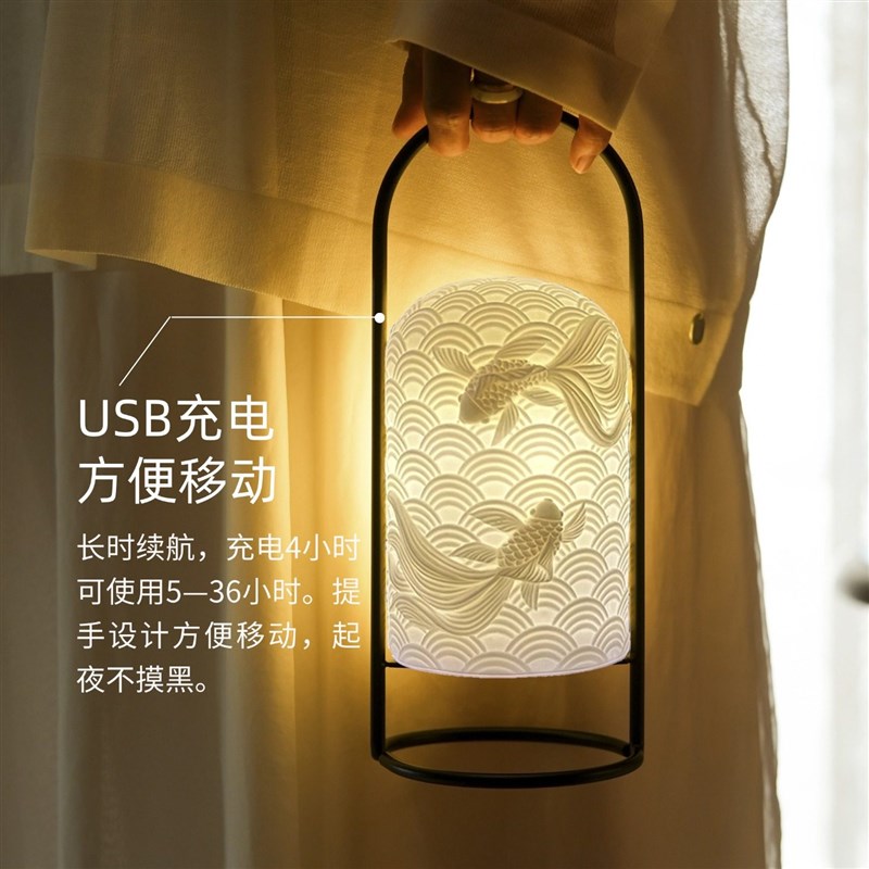 陶瓷感应小夜灯气氛灯室内新中式无线触控开关台灯卧室床头睡眠灯