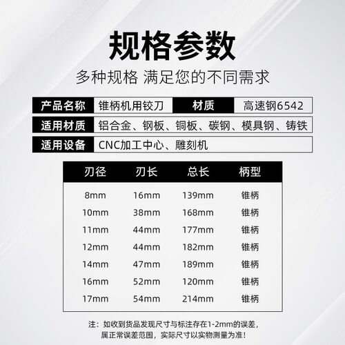 机用铰刀锥柄螺旋去毛刺白钢高速钢M2高精度H7绞刀8/10mm莫氏锥度