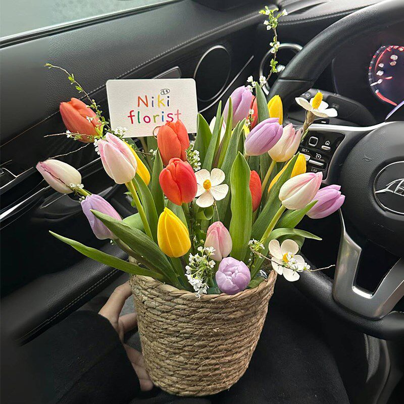 永生花郁金香花篮抱抱桶花束送闺蜜高级彷真香皂花毕业节生日礼物