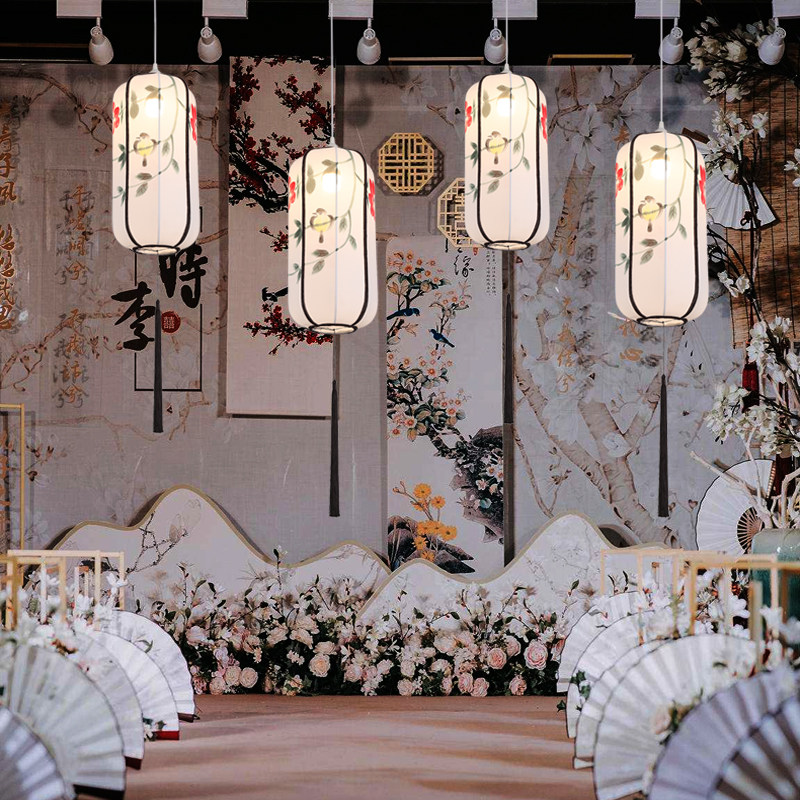 婚庆装饰婚礼布置道具新中式中式仿古宫灯吊顶手绘灯笼吊灯路引