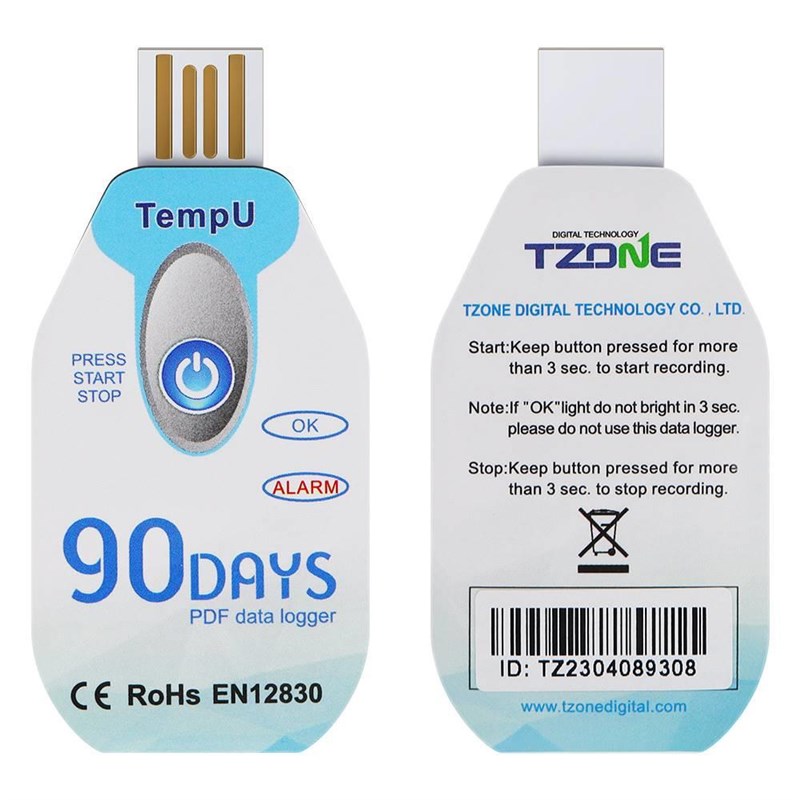 TempU09一次性温度记录仪 冷链运输冷藏车30/60/90天温度记录仪