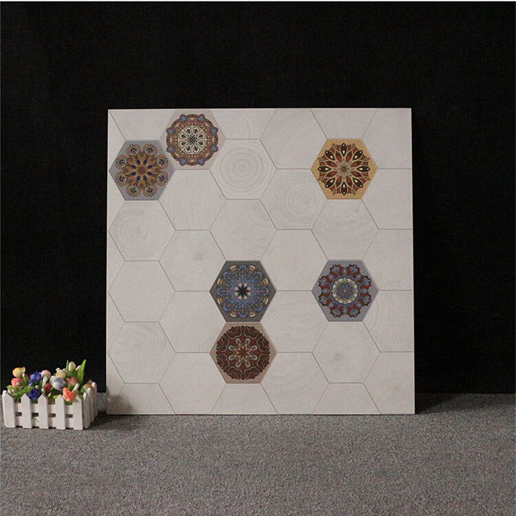 北欧彩色瓷砖600X600客厅餐厅地砖 六角几何仿古砖阳光房防晒瓷砖