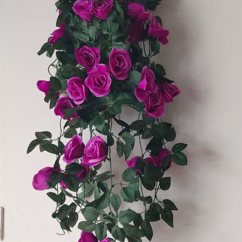 仿真玫瑰花藤条壁挂花篮假花吊兰