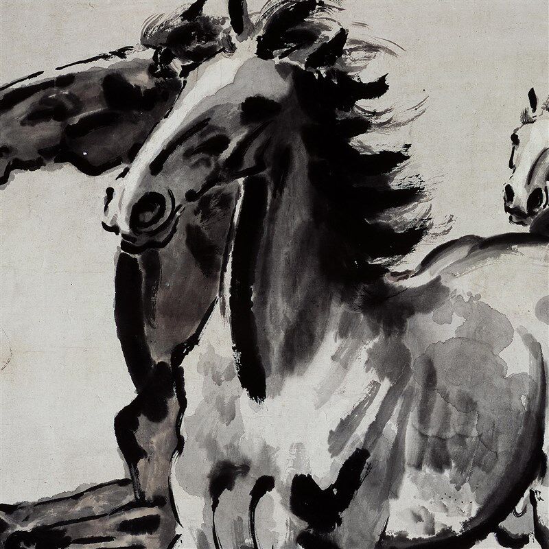 徐悲鸿《八骏图》客厅挂画玄关茶室书房装饰画横版动物骏马国画