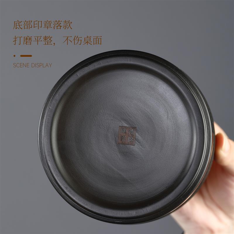 紫陶跳刀烟灰缸中式复古茶渣缸带盖防飞灰烟蛊茶台创意摆件装饰品