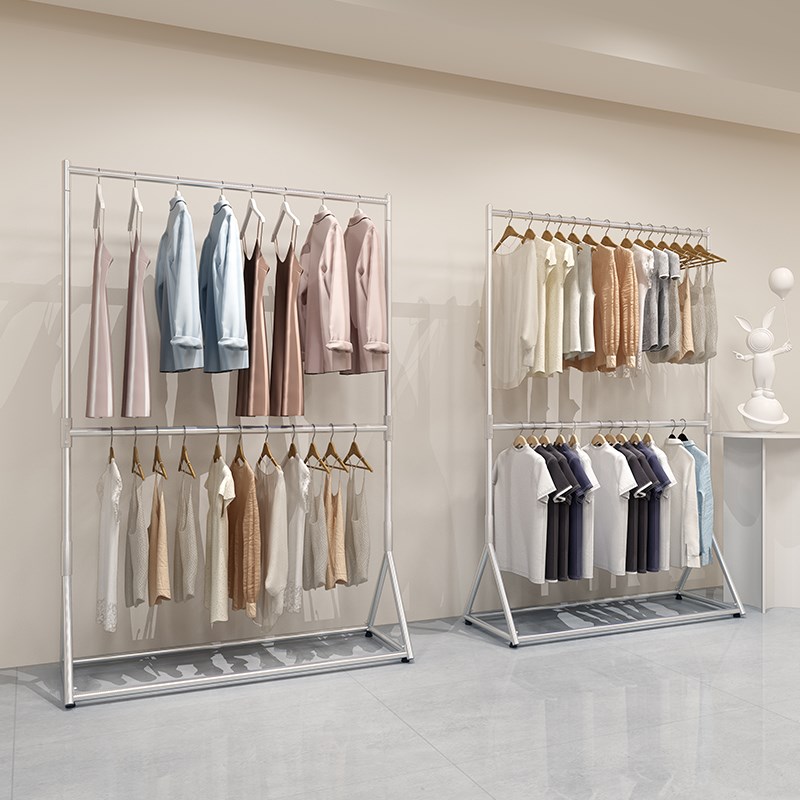 服装店银色展示架双层落地男女童装升降调节加高婚纱店礼服挂衣架