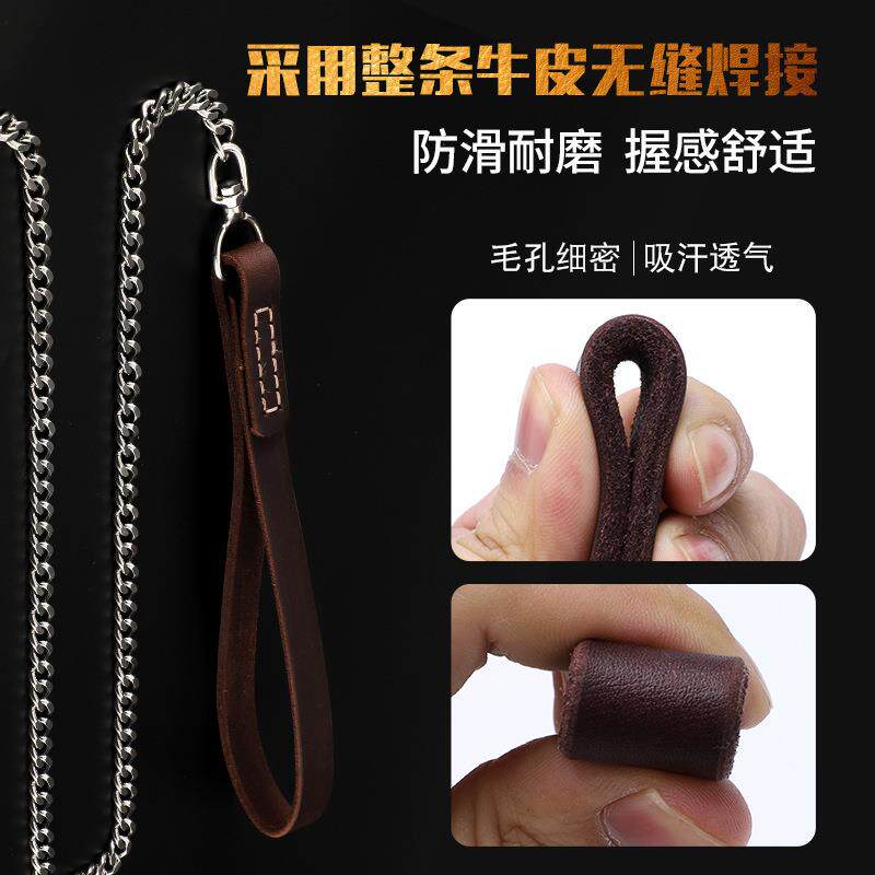 边牧专用牛皮不锈钢一体Pp链中大型犬牵引绳训狗链防爆冲牵狗遛狗