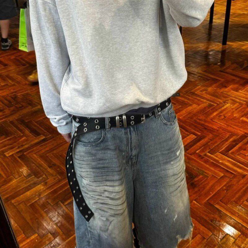 暗黑复古小众超长皮带双排扣男女毛皮黑白腰带奶牛加长皮带牛仔裤