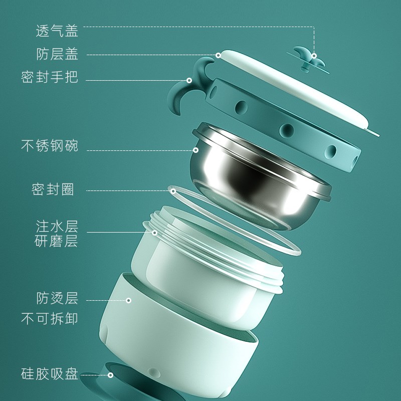 宝宝注水保温碗辅食碗勺吸盘吃饭防摔防烫婴儿316不锈钢儿童餐具