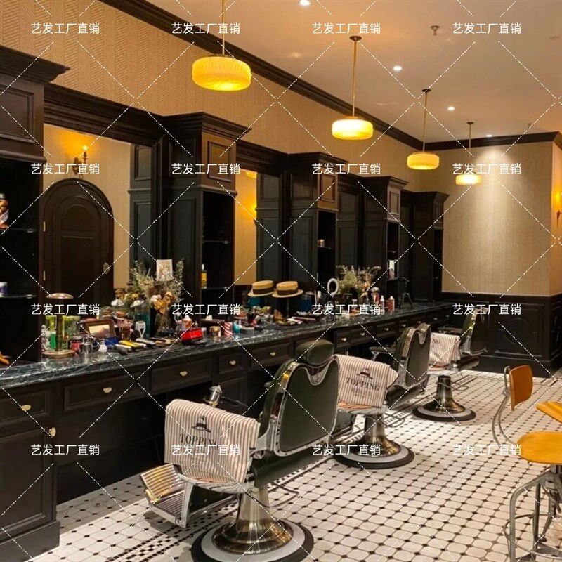 BarBer男士理髲店美发店镜台单面镜发廊专用复古台式实木潮店镜台