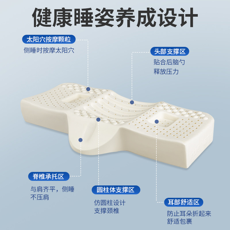 青少年颈椎枕头乳胶枕助儿童睡眠枕学生护颈睡觉专用低枕天然枕芯