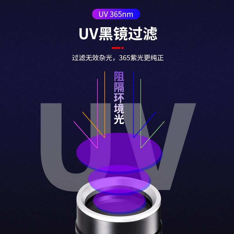 紫光灯监定专用365nm紫外线手电筒验钞防伪蔬菜萤光剂检测猫藓灯