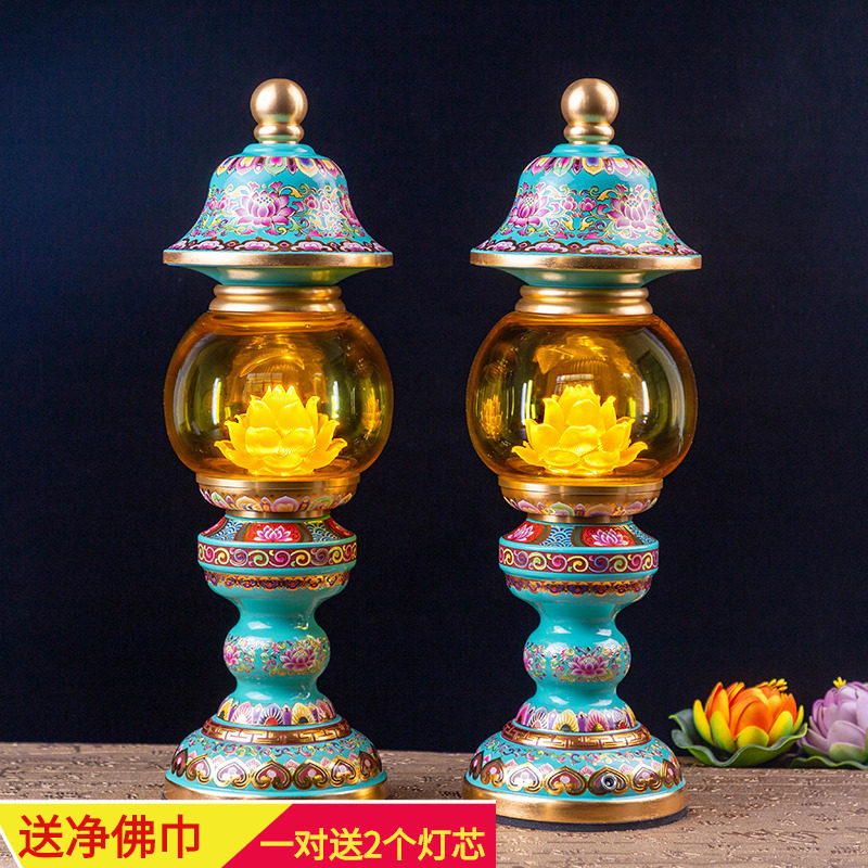 珐琅彩供佛led长明神社灯寺庙供奉佛灯佛前供灯莲花灯佛供灯充电