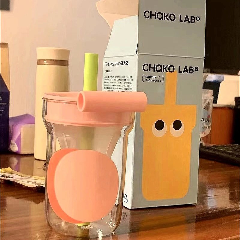 chakolab玻璃吸管杯大容量耐高温大肚水杯子冰棒杯漏斗杯茶水分离