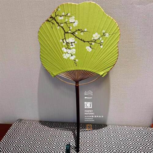 一圃手绘团扇花季竹编小团扇子夏季蒲扇长柄紫竹扇