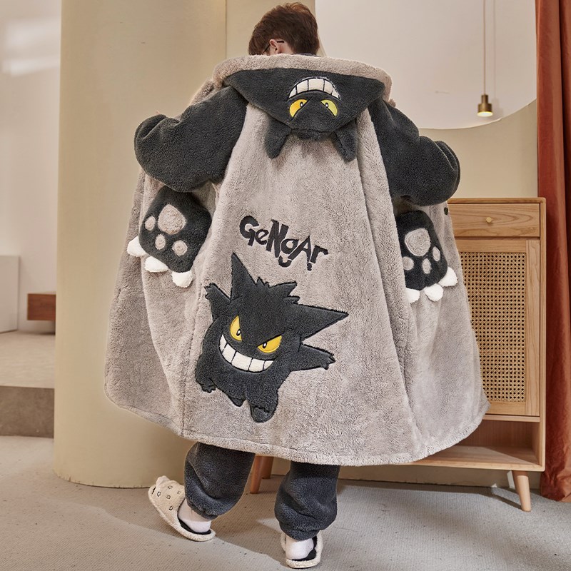 秋冬季珊瑚绒睡衣男睡袍加绒加厚青少年男生式冬天浴袍家居服耿鬼