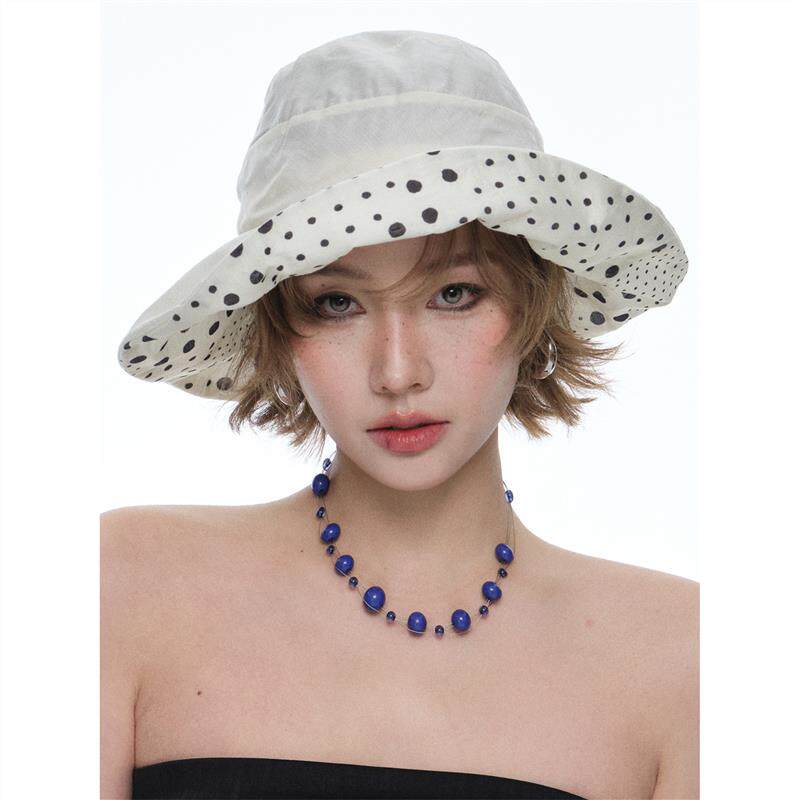 多金 松弛感法式波点渔夫帽女夏海边轻薄可折叠速干防晒帽凹造型