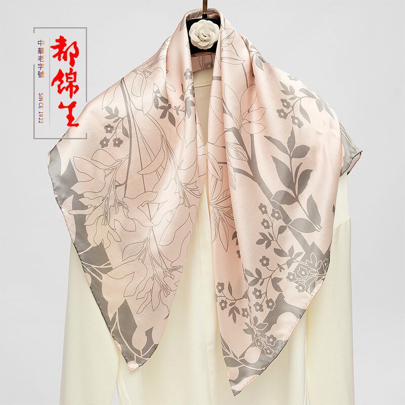 都锦生丝巾手工卷边桑蚕丝绸围巾真丝大方巾中年女士夏季防晒披肩