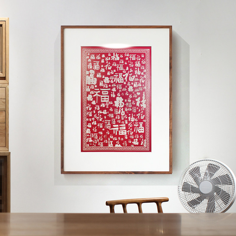 铜雕画 百福图 手工錾刻 黑胡桃实木框客厅玄关春节喜庆过年挂画