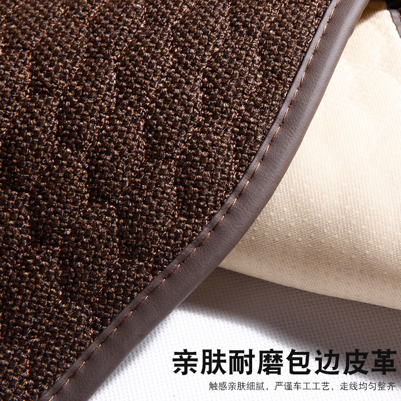 亚麻免捆绑汽车坐垫四季通用棉麻防滑座套夏季透气汽车半包座垫套