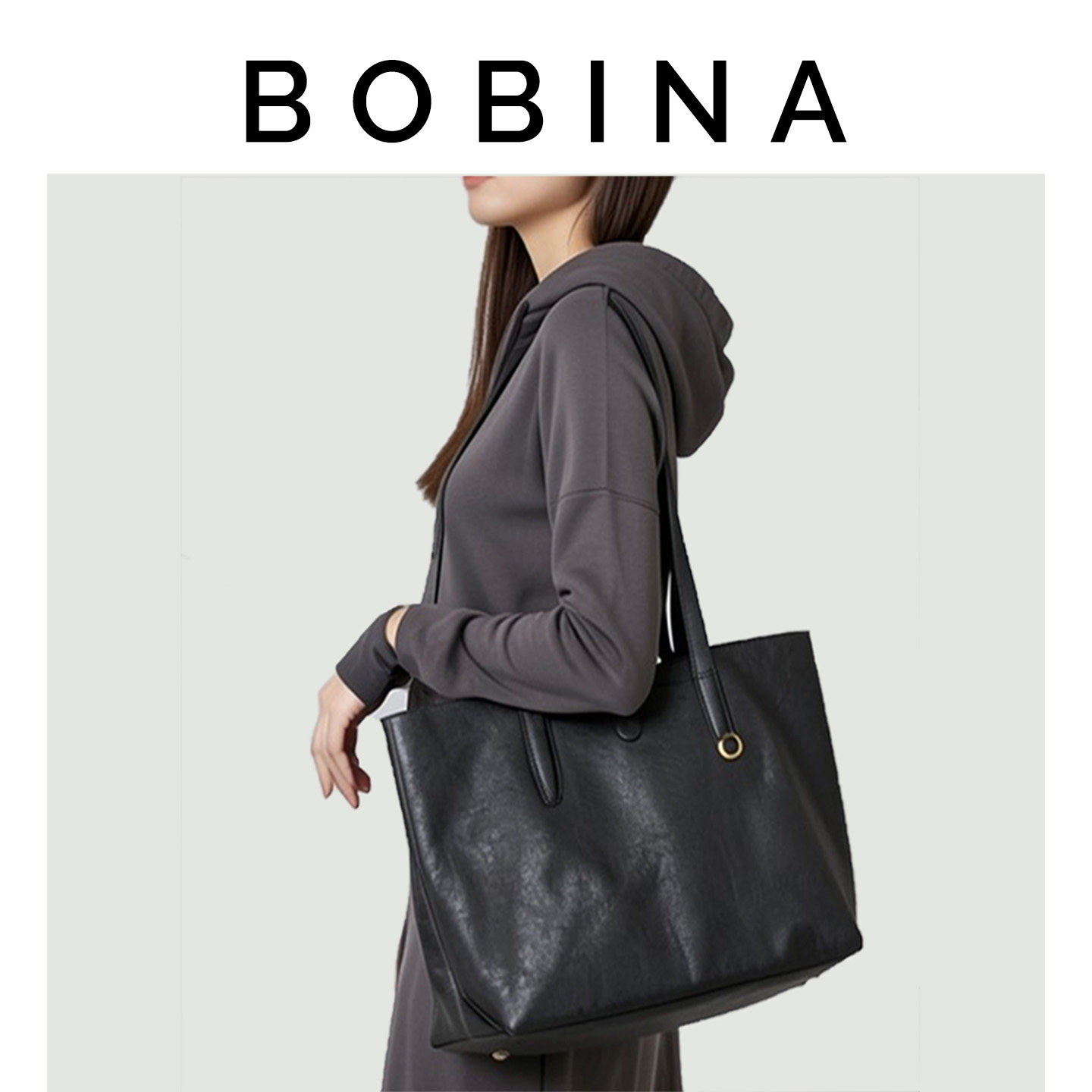 BOBINA韩系通勤托特包大容量女黑色单肩包夏天上班杂物手提包