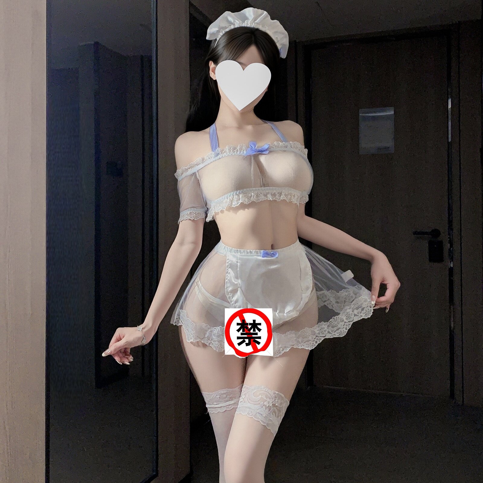 新款吊带蕾丝吊带高腰透明网纱裙