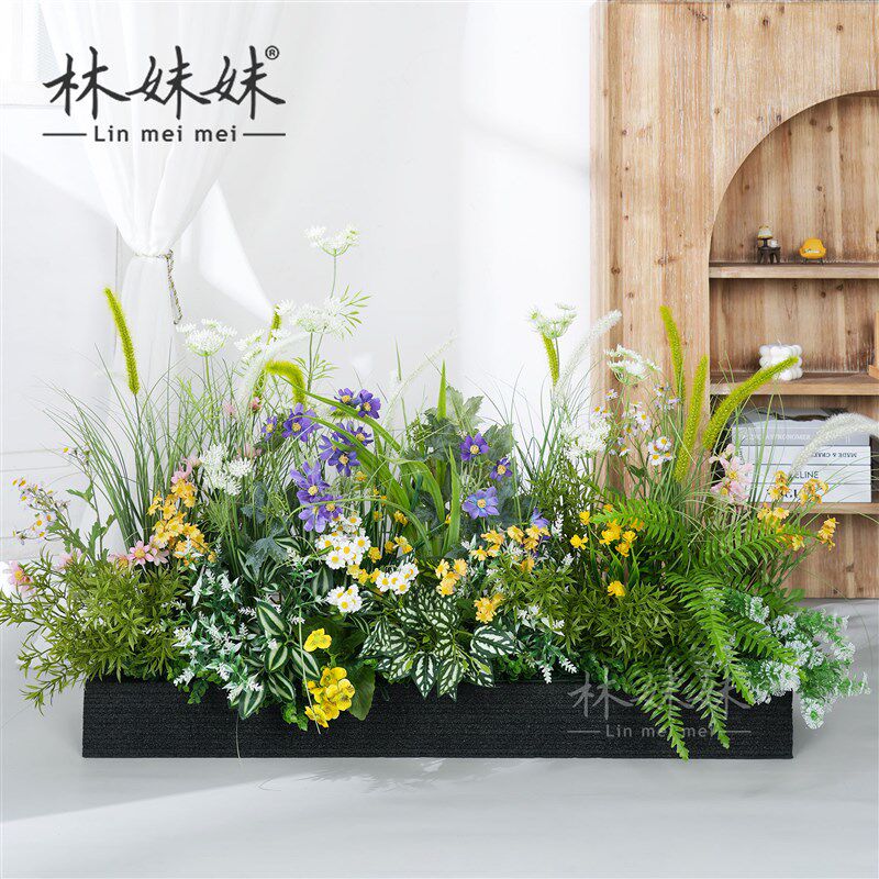 仿真绿植套装组合假花盆栽隔断花箱餐厅装饰花草墙饰仿生花艺造景