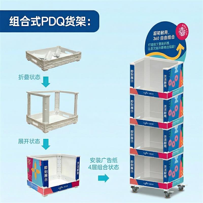 即展PDQ塑料展示架超市端架可重复使用单层承重20KG一套四层