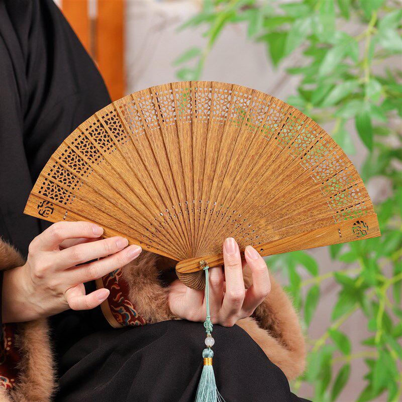 【福满乾坤】正宗绿檀香扇天然檀木扇子女士非遗古风折扇中国风