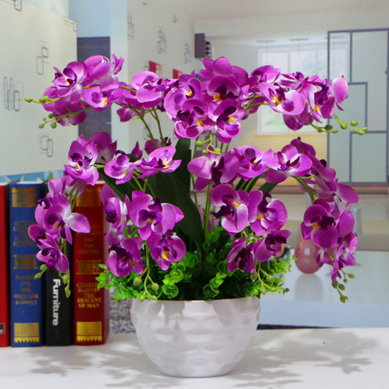 包邮蝴蝶兰花艺盆栽仿真干花套装饰假花绢花客厅餐桌摆设摆放花卉