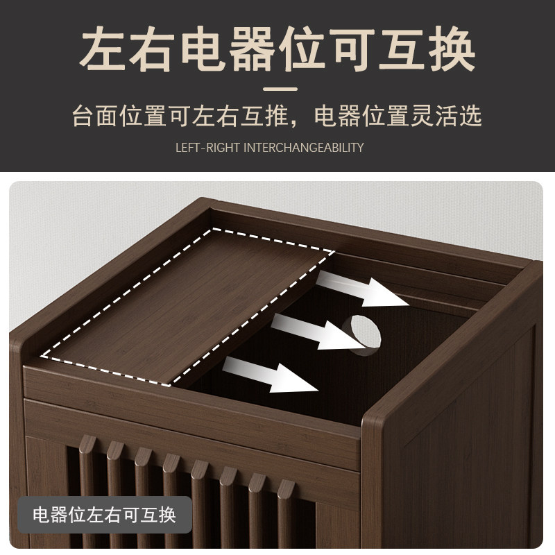 茶桌家用小茶台边柜侧柜实木泡茶吧茶几烧水壶一体纯净水桶架柜子