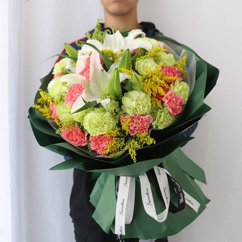 北京天津同城配送生日鲜花速递花店送花玫瑰花百合向日葵混搭花束