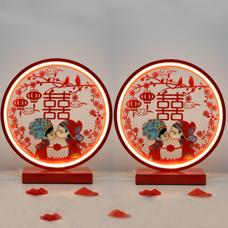 中式结婚台灯婚房床头灯红色婚房陪嫁灯长明灯一对结婚用新婚礼物