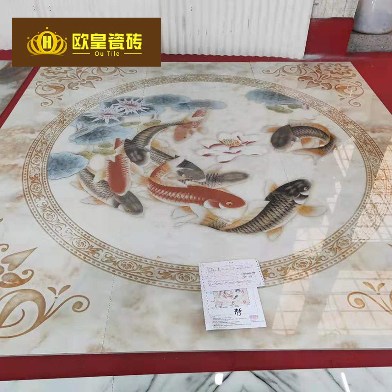 新中式客厅拼花地砖大厅过道走廊定做瓷砖入户玄关微晶石拼花砖