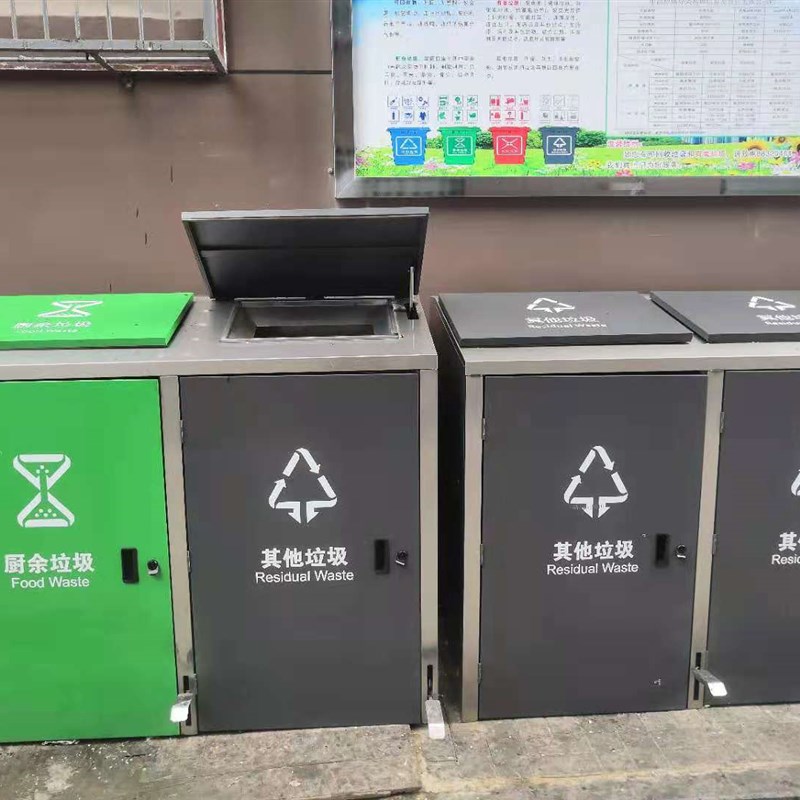 大号不锈钢脚踏分类垃圾箱带液压装置240L120L塑料桶金属外箱罩